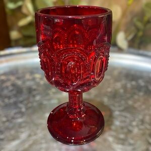 Vintage LE Smith Moon & Stars Ruby Red 4.5” Goblet Glass